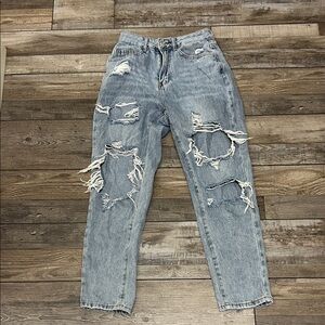 SHEIN Light Blue Distressed Boyfriend Jeans